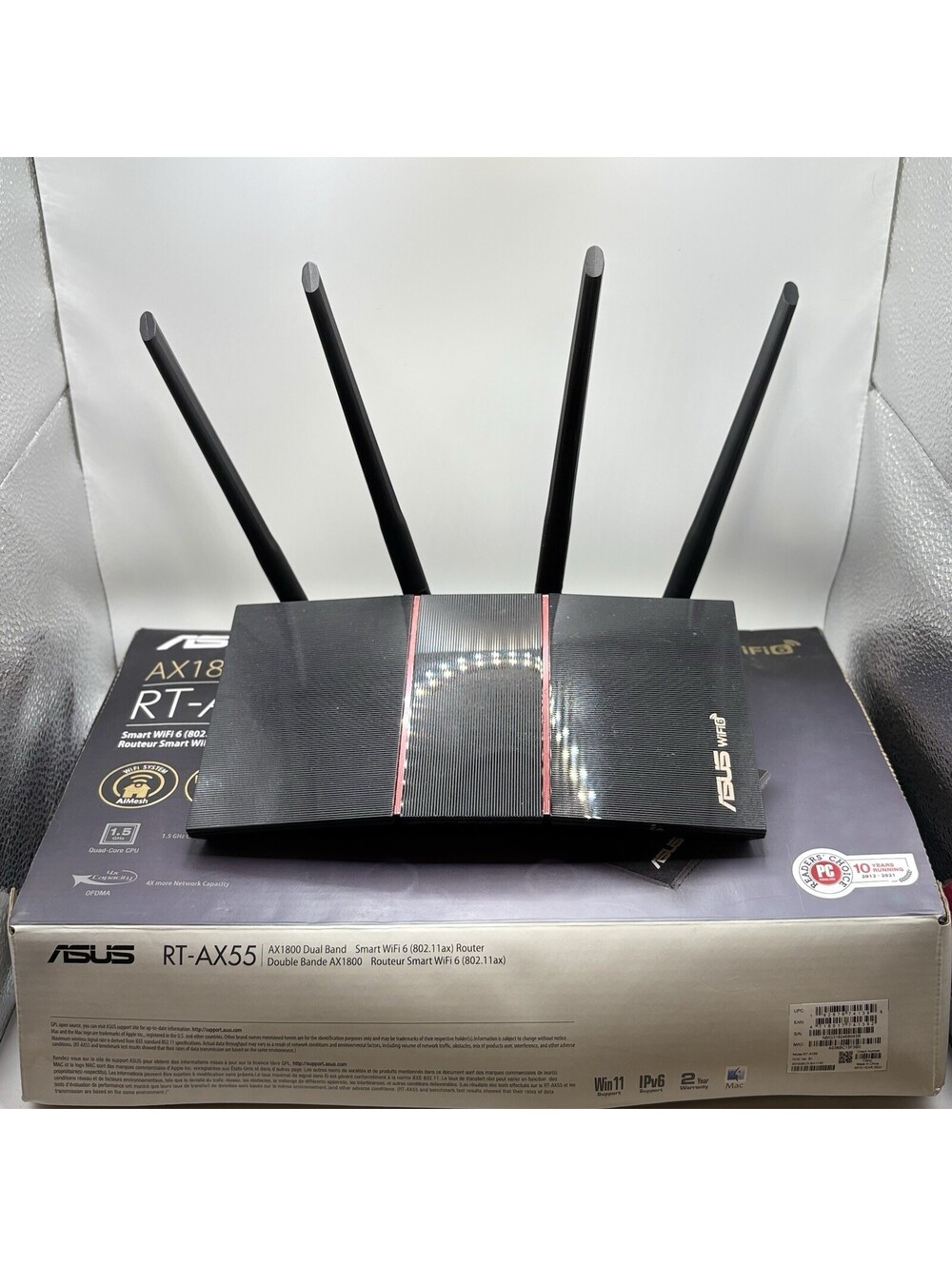 ASUS AX1800 1800Mbps 4 Ports WiFi 6 Router - Black (RT-AX55)